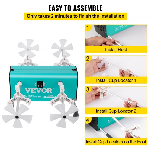 VEVOR 4 Cup Turner, 2 Speeds Multiple Tumbler Spinner Rotator Machine Kit with 4 Removable and Adjustable Arms, Mute Motor, Aluminum Alloy Frame, 4 Independent Switches for DIY Glitter Crafts(Green)