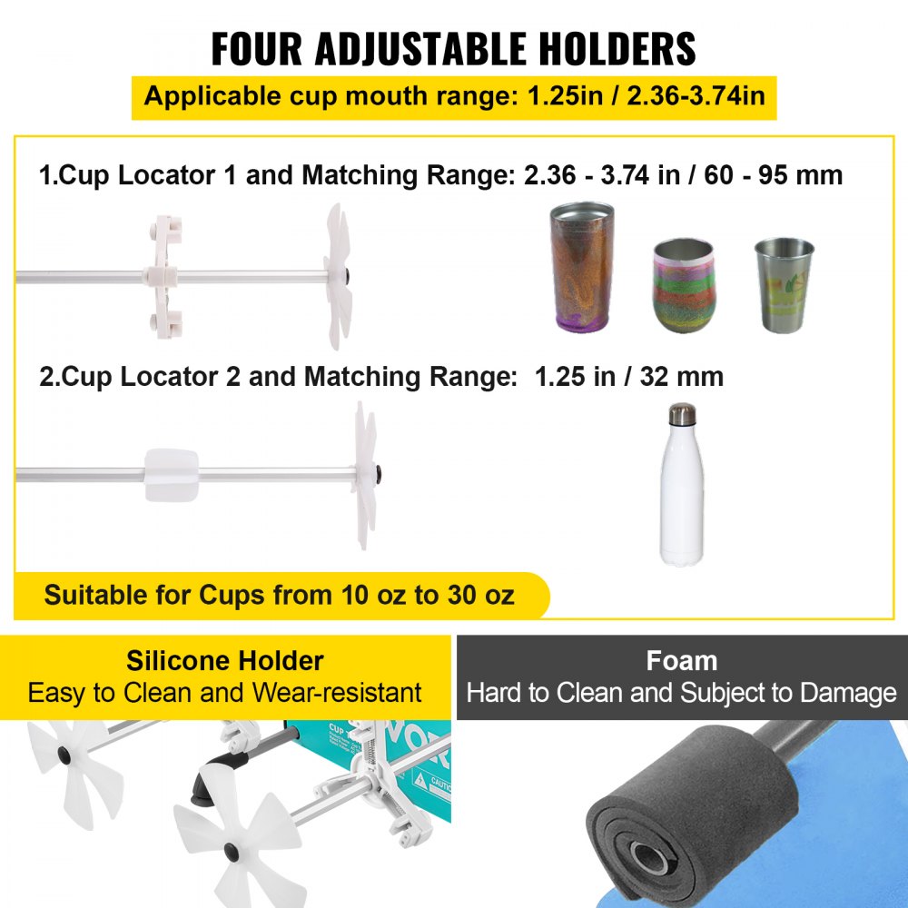 VEVOR 4 Cup Turner, 2 Speeds Multiple Tumbler Spinner Rotator Machine Kit with 4 Removable and Adjustable Arms, Mute Motor, Aluminum Alloy Frame, 4 Independent Switches for DIY Glitter Crafts(Green)