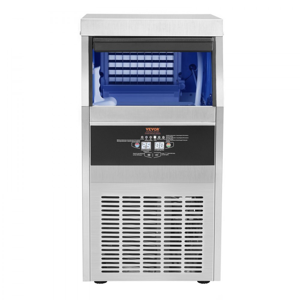 Commercial Ice Makers 90 to 100LBS per 24H Stainless Steel 33LBS Storage Free Standing Commercial Ice Machine 4x9 Ice Cubes LED Display Auto Clean for Restaurant Bar and Coffee Shop