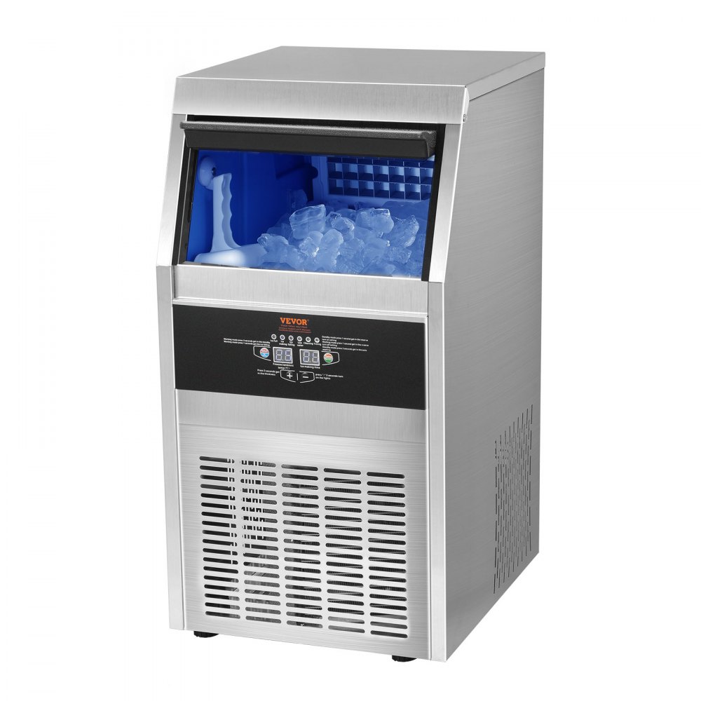 Commercial Ice Makers 90 to 100LBS per 24H Stainless Steel 33LBS Storage Free Standing Commercial Ice Machine 4x9 Ice Cubes LED Display Auto Clean for Restaurant Bar and Coffee Shop