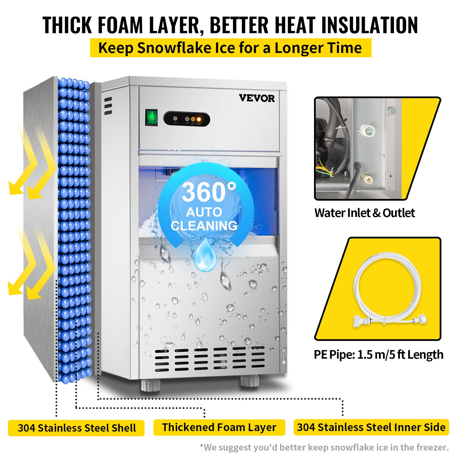 Snow Flake Ice Machine Flake Ice Maker 55lb/24h Shave Ice Machines Commercial