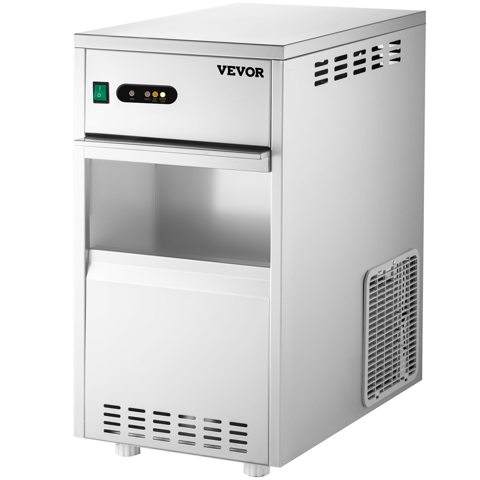 VEVOR snowflake ice maker, stainless steel with front vent and control buttons