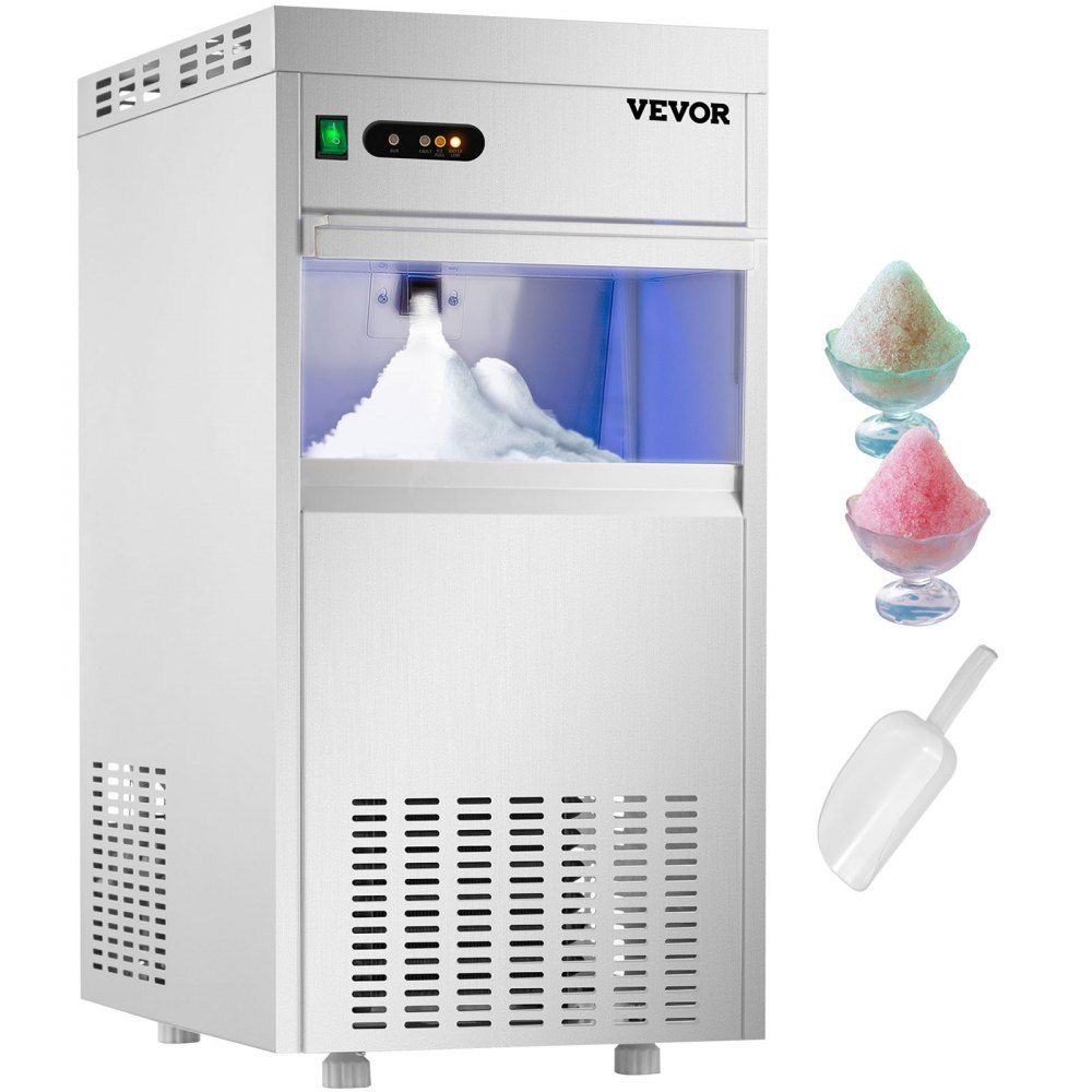 VEVOR 110V Commercial Snowflake Ice Maker 132LBS/24H, ETL Approved Food Grade Stainless Steel Flake Ice Machine Freestanding Flake Ice Maker for Seafood Restaurant, Water Filter and Spoon Included