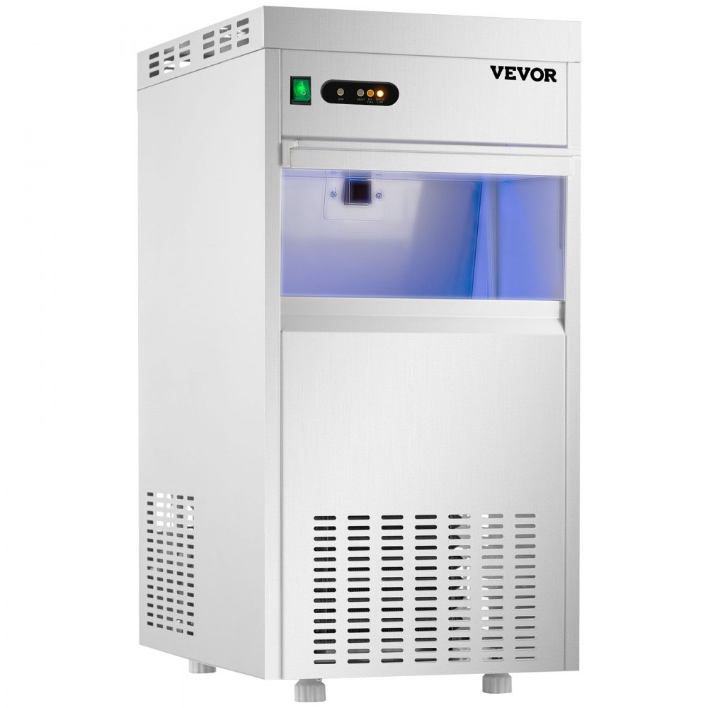 VEVOR Máquina de hielo comercial con copos de nieve de 110 V, 132 libras/24 horas, máquina de hielo en escamas de acero inoxidable de grado alimenticio aprobada por ETL, máquina de hielo en escamas independiente para restaurante de mariscos, filtro de agua y cuchara incluidos