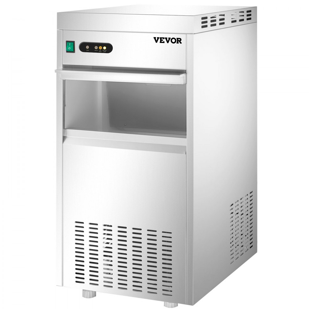 VEVOR Máquina de hielo comercial con copos de nieve de 110 V, 132 libras/24 horas, máquina de hielo en escamas de acero inoxidable de grado alimenticio aprobada por ETL, máquina de hielo en escamas independiente para restaurante de mariscos, filtro de agua y cuchara incluidos