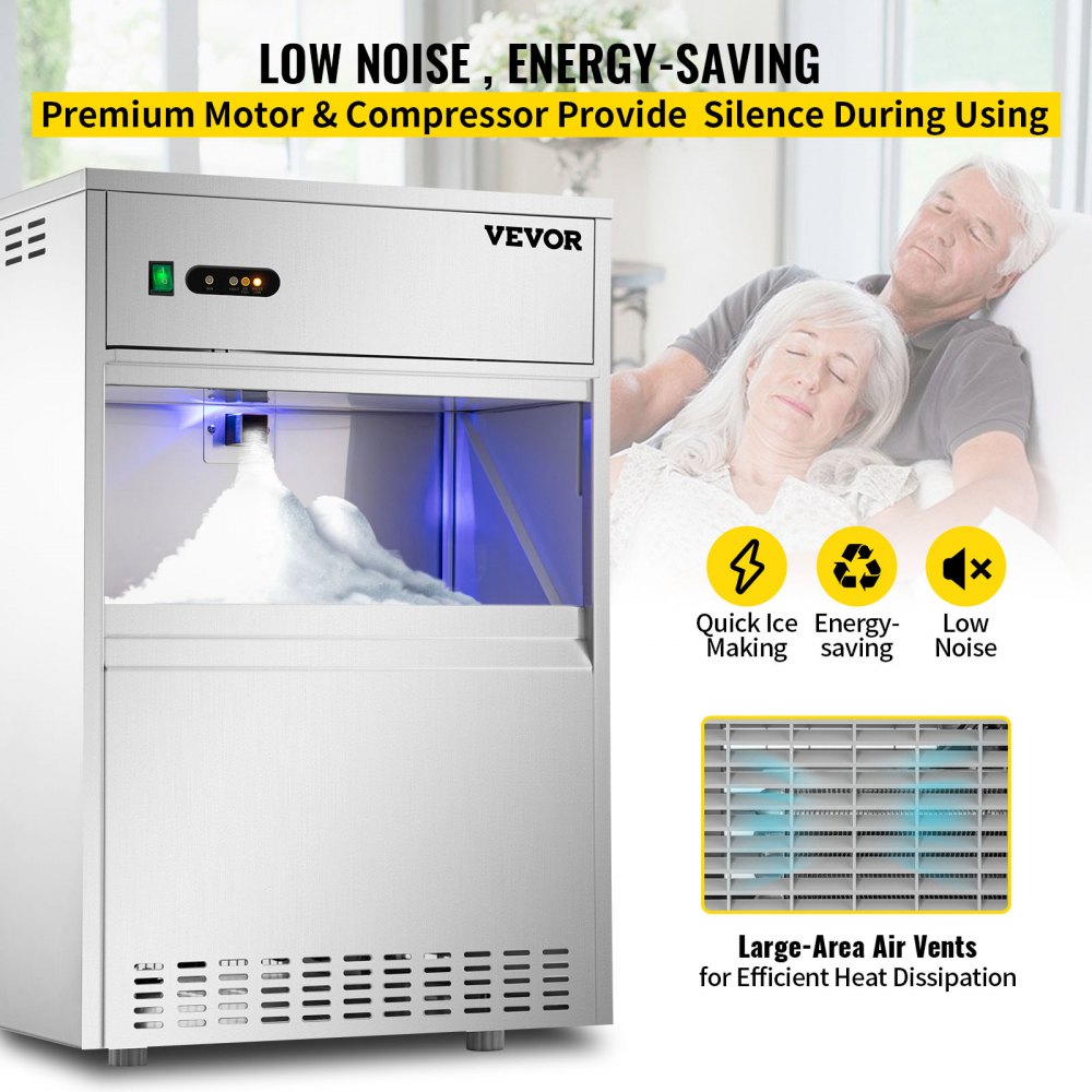 VEVOR 110V Commercial Snowflake Ice Maker 154LBS/24H, ETL Approved Food Grade Stainless Steel Flake Ice Machine Freestanding Flake Ice Maker for Seafood Restaurant, Water Filter and Spoon Included