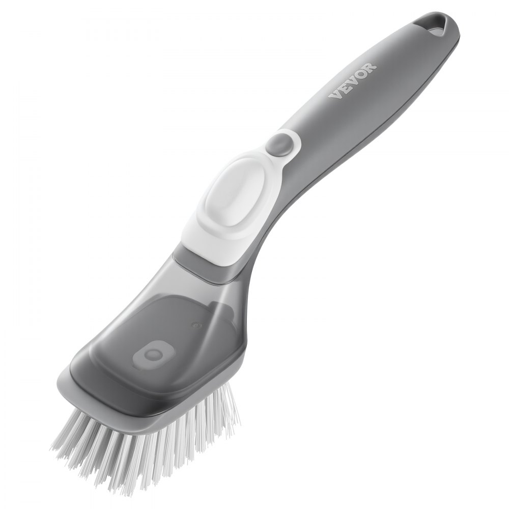 Cepillo para platos con dispensador de jabón VEVOR, cepillos para fregar de cocina con 3 cabezales, mango de PP y cerdas curvas, ideal para ollas, sartenes, fregaderos y estufas.