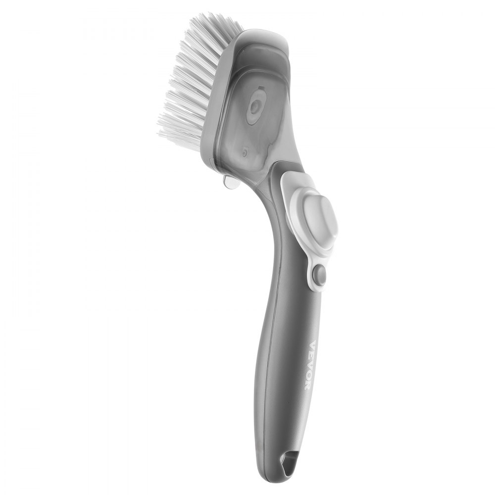 Cepillo para platos con dispensador de jabón VEVOR, cepillos para fregar de cocina con 3 cabezales, mango de PP y cerdas curvas, ideal para ollas, sartenes, fregaderos y estufas.