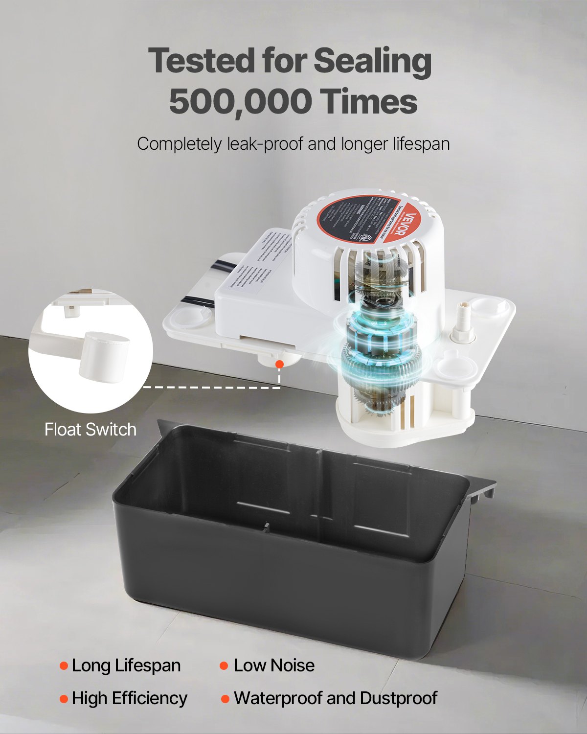 VEVOR Condensate Removal Pump, 1/50 HP, 65 GPH, 15 ft Lift, 1/2 Gal Tank Automatic AC Condensation Pump with Float Switch & 20 ft Hose for Air Conditioner, Dehumidifier, Furnace, Ice Maker Water Drain