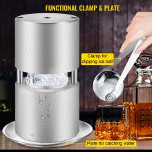 VEVOR Ice Ball Press, 2.4" Ice Ball Maker, Aircraft Al Alloy Ice Ball Press Kit for 60mm Ice Sphere, Ice Press w/Stainless-Steel Clamp Plate, Silver Ice Ball Press Maker for Whiskey, Bourbon, Scotch
