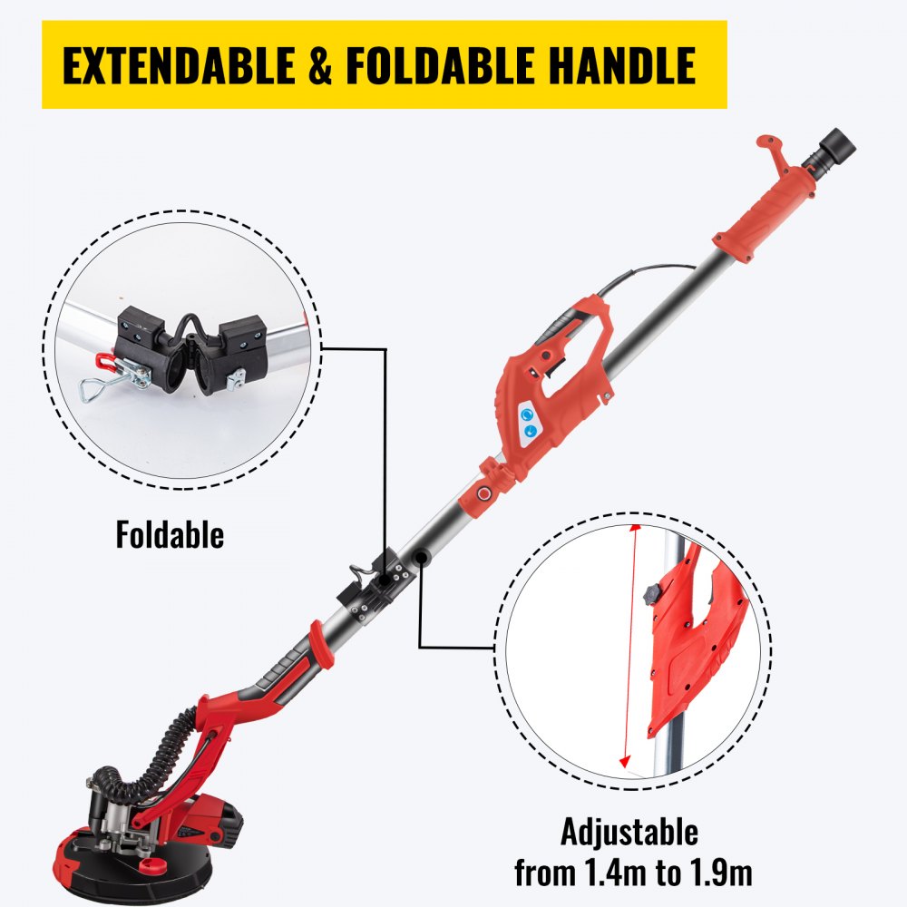 VEVOR 850W Drywall Sander Electric Floor Sander Variable Speed 360˚ Swivel Head