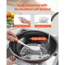 VEVOR Dish Brush, 4 Pack Kitchen Scrub Brushes with PP Handle, Dish Cleaning Brushes with Curved Bristles, Ideal for Pots, Pans, Sink and Stove, 2 Gray + 2 Orange