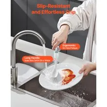 VEVOR Dish Brush, 4 Pack Kitchen Scrub Brushes with PP Handle, Dish Cleaning Brushes with Curved Bristles, Ideal for Pots, Pans, Sink and Stove, 2 Gray + 2 Orange