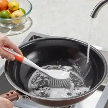 VEVOR Dish Brush, 4 Pack Kitchen Scrub Brushes with PP Handle, Dish Cleaning Brushes with Curved Bristles, Ideal for Pots, Pans, Sink and Stove, 2 Gray + 2 Orange