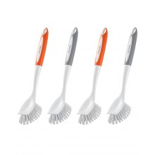 VEVOR Dish Brush, 4 Pack Kitchen Scrub Brushes with PP Handle, Dish Cleaning Brushes with Curved Bristles, Ideal for Pots, Pans, Sink and Stove, 2 Gray + 2 Orange