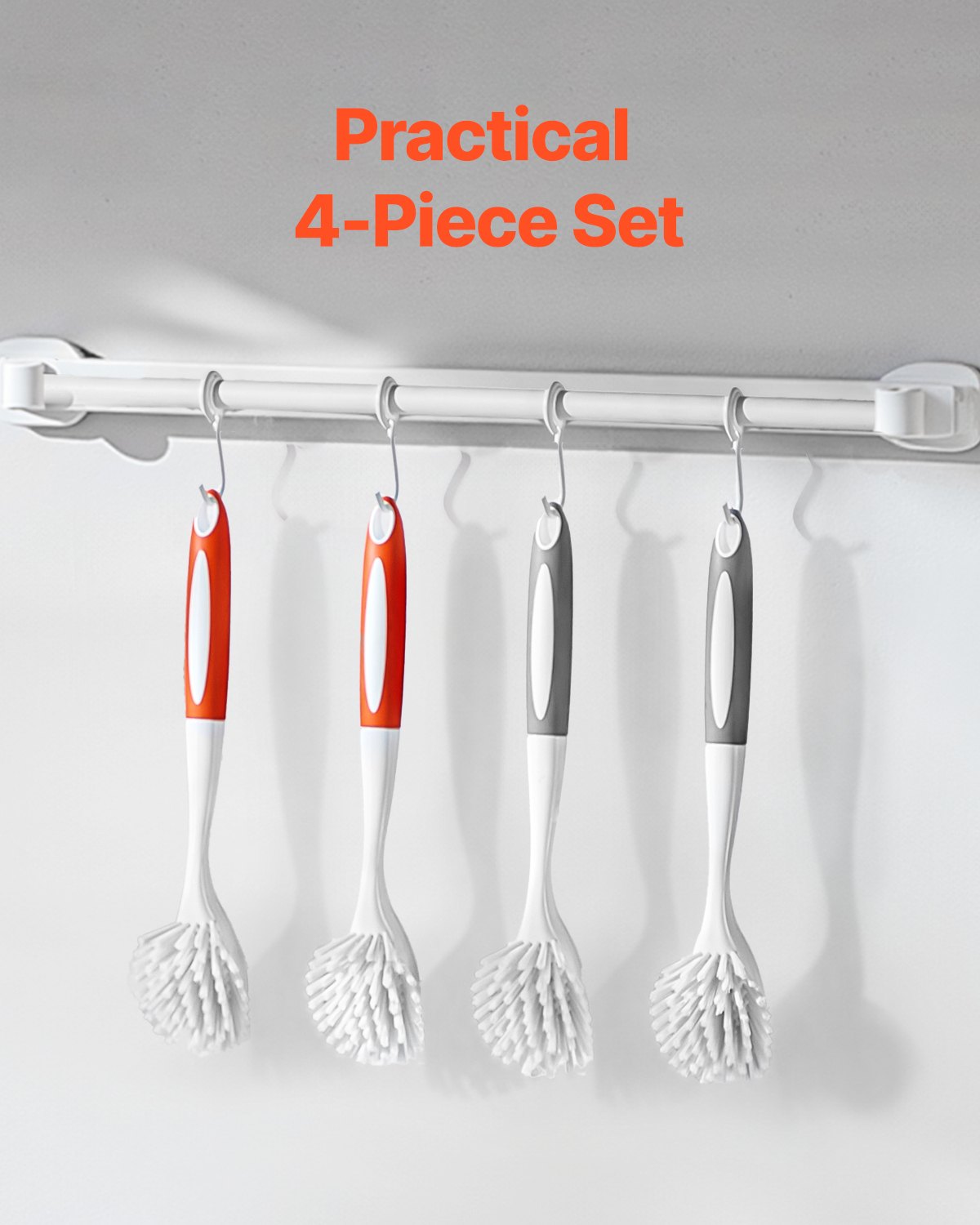 VEVOR Dish Brush, 4 Pack Kitchen Scrub Brushes with PP Handle, Dish Cleaning Brushes with Curved Bristles, Ideal for Pots, Pans, Sink and Stove, 2 Gray + 2 Orange