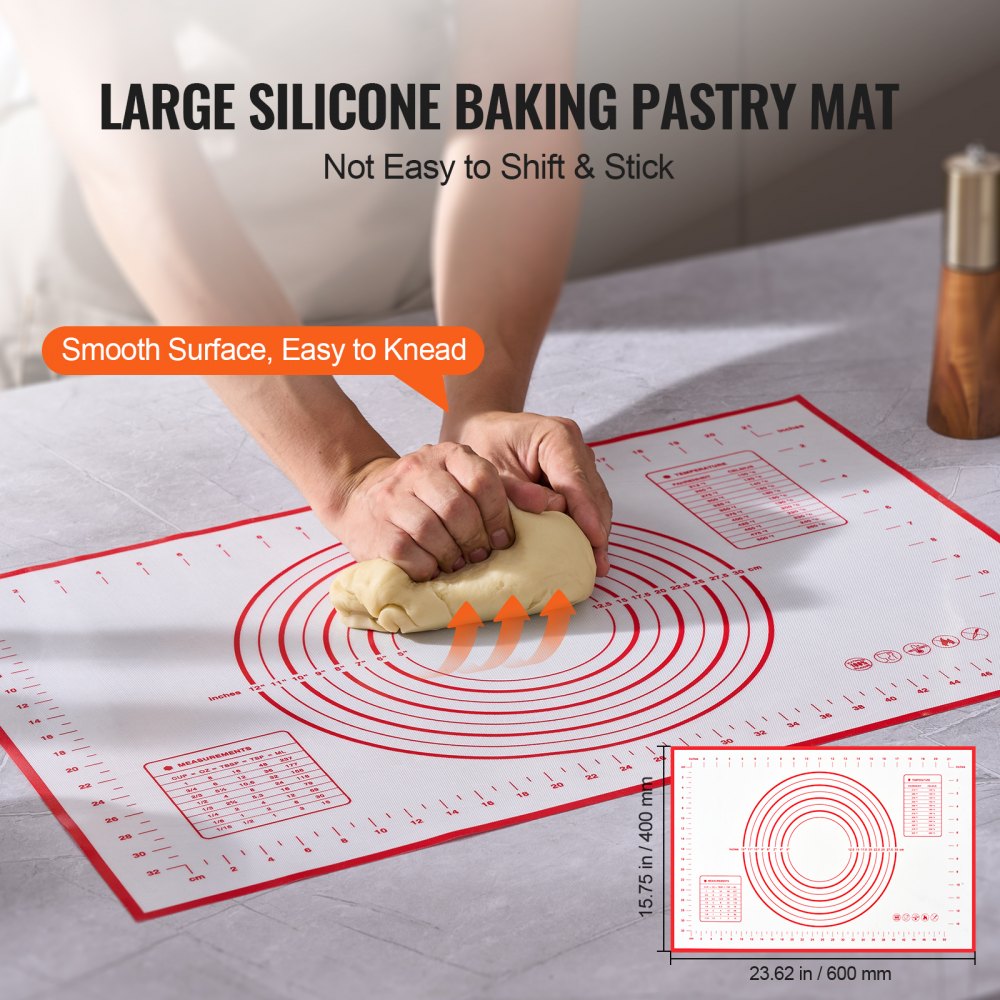 VEVOR Adjustable Rolling Pin, Stainless Steel Dough Roller Designs, Rolling Pin with Thickness Rings and Pastry Baking Nonstick Mat Set, for Baking Fondant, Pizza, Pie, Pastry, Pasta, Dough, Cookies