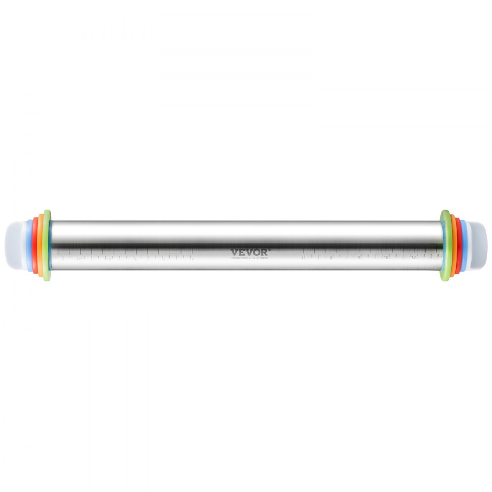 VEVOR Adjustable Rolling Pin, Stainless Steel Dough Roller Designs, Rolling Pin with Thickness Rings and Pastry Baking Nonstick Mat Set, for Baking Fondant, Pizza, Pie, Pastry, Pasta, Dough, Cookies