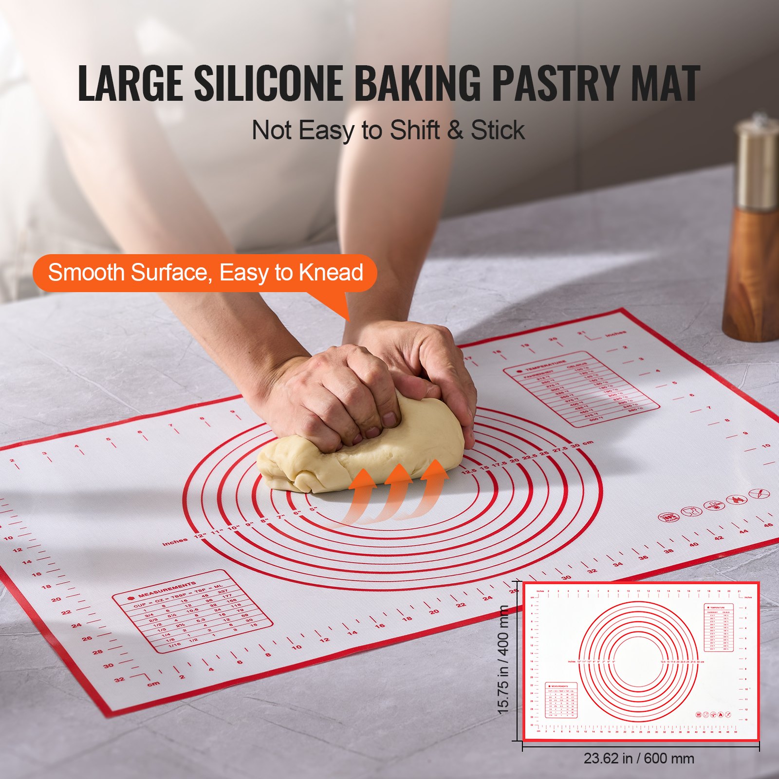VEVOR Adjustable Rolling Pin, Stainless Steel Dough Roller Designs, Rolling Pin with Thickness Rings and Pastry Baking Nonstick Mat Set, for Baking Fondant, Pizza, Pie, Pastry, Pasta, Dough, Cookies