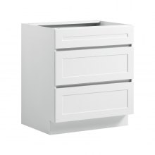 VEVOR White Shaker Base Cabinet Ready to Assemble, 30"W Unassembled Cabinet, 30" W x 24" D x 34.5" H, with 3 Drawers, Soft-Close Hardware, Fine Edge Banding, for Home, Office, and Laundry Room