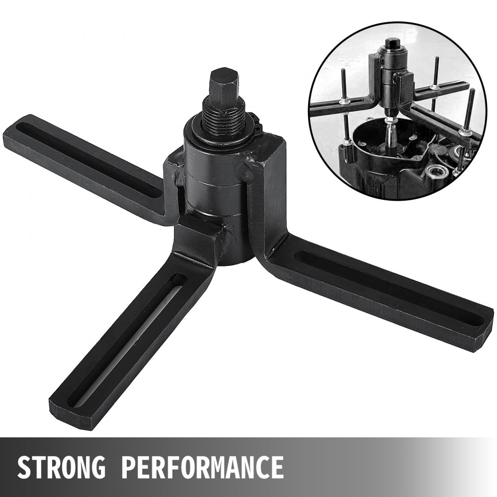 VEVOR crank case splitter with robust design and inset of it in use, strong performance.