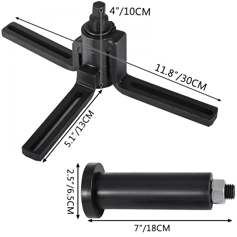 VEVOR crank case splitter with dimensions labeled for length and height.