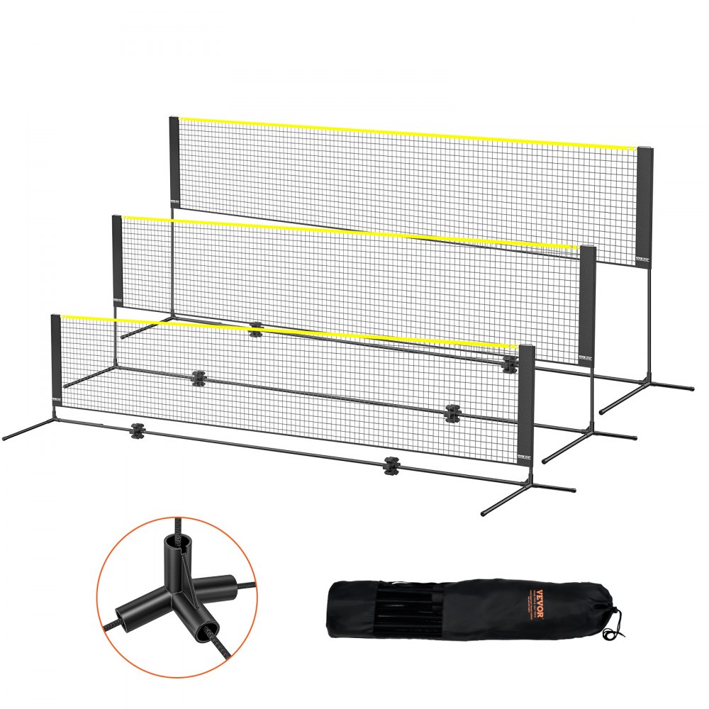 adjustable VEVOR badminton volleyball net set with carrying bag and durable frame components.