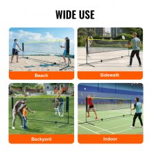 Plasă de badminton VEVOR, plasă de volei reglabilă pe înălțime, plasă de volei pliabilă cu lățime de 14 m, set portabil de plasă de tenis cu stâlpi, suport și geantă de transport, pentru jocuri în curte pentru copii, în interior, în exterior