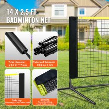 VEVOR Badminton Net, Height Adjustable Volleyball Net, 14ft Wide Foldable Pickleball Net, Portable Easy Setup Tennis Net Set with Poles, Stand and Carry Bag, for Kids Backyard Game Indoor Outdoor Use