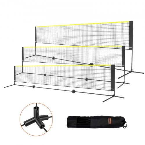 VEVOR Badminton Net, Height Adjustable Volleyball Net, 17ft Wide Foldable Pickleball Net, Portable Easy Setup Tennis Net Set with Poles, Stand and Carry Bag, for Kids Backyard Game Indoor Outdoor Use