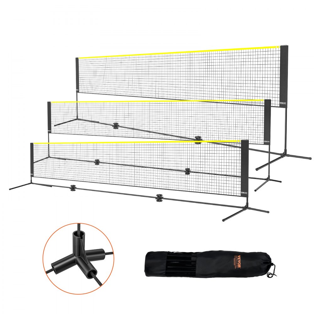 VEVOR badmintonnet, højdejusterbart volleyballnet, 17 fod bredt sammenfoldeligt pickleballnet, bærbart let opsætnings tennisnetsæt med stænger, stativ og bæretaske, til børnehavespil indendørs udendørs brug