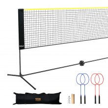 VEVOR Badminton Net, Height Adjustable Volleyball Net, 20ft Wide Foldable Pickleball Net, Portable Tennis Net Set with Poles, Stand, Bag, Rackets, Nylon Shuttlecocks, Kid Backyard Indoor Outdoor Use