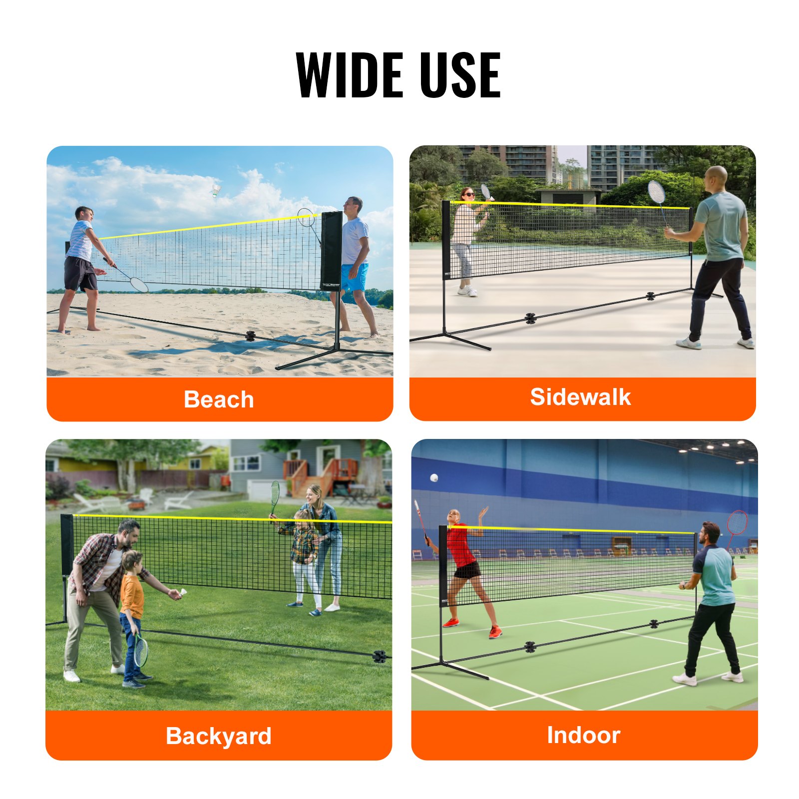 VEVOR sulkapalloverkko, korkeussäädettävä lentopalloverkko, 20 jalkaa leveä taitettava suolapalloverkko, kannettava tennisverkkosetti sauvoilla, jalusta, laukku, mailat, nylon-sukkulaputket, lasten takapiha sisäkäyttöön