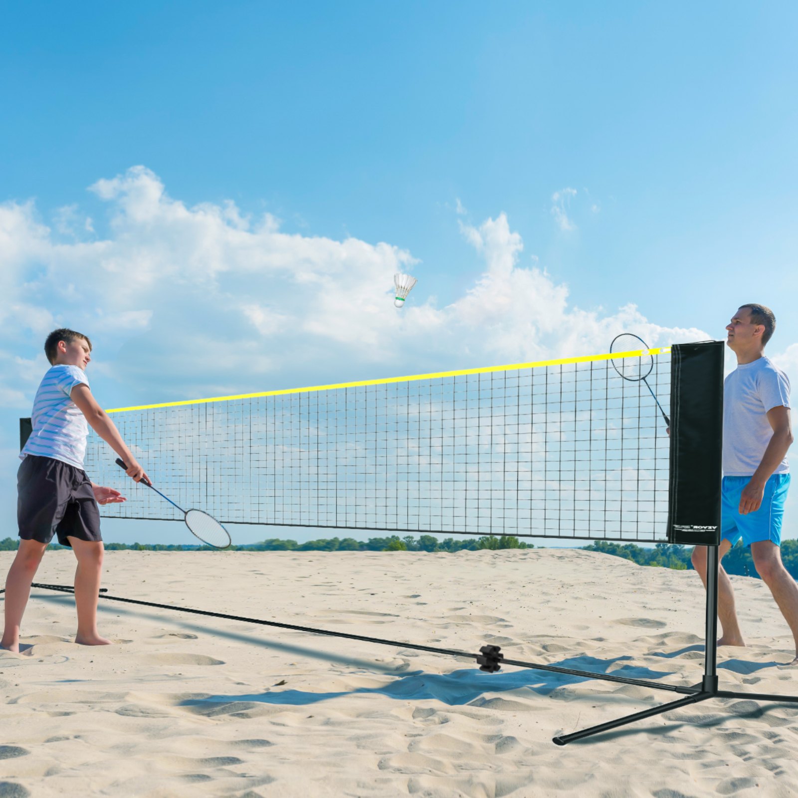 VEVOR sulkapalloverkko, korkeussäädettävä lentopalloverkko, 20 jalkaa leveä taitettava suolapalloverkko, kannettava tennisverkkosetti sauvoilla, jalusta, laukku, mailat, nylon-sukkulaputket, lasten takapiha sisäkäyttöön