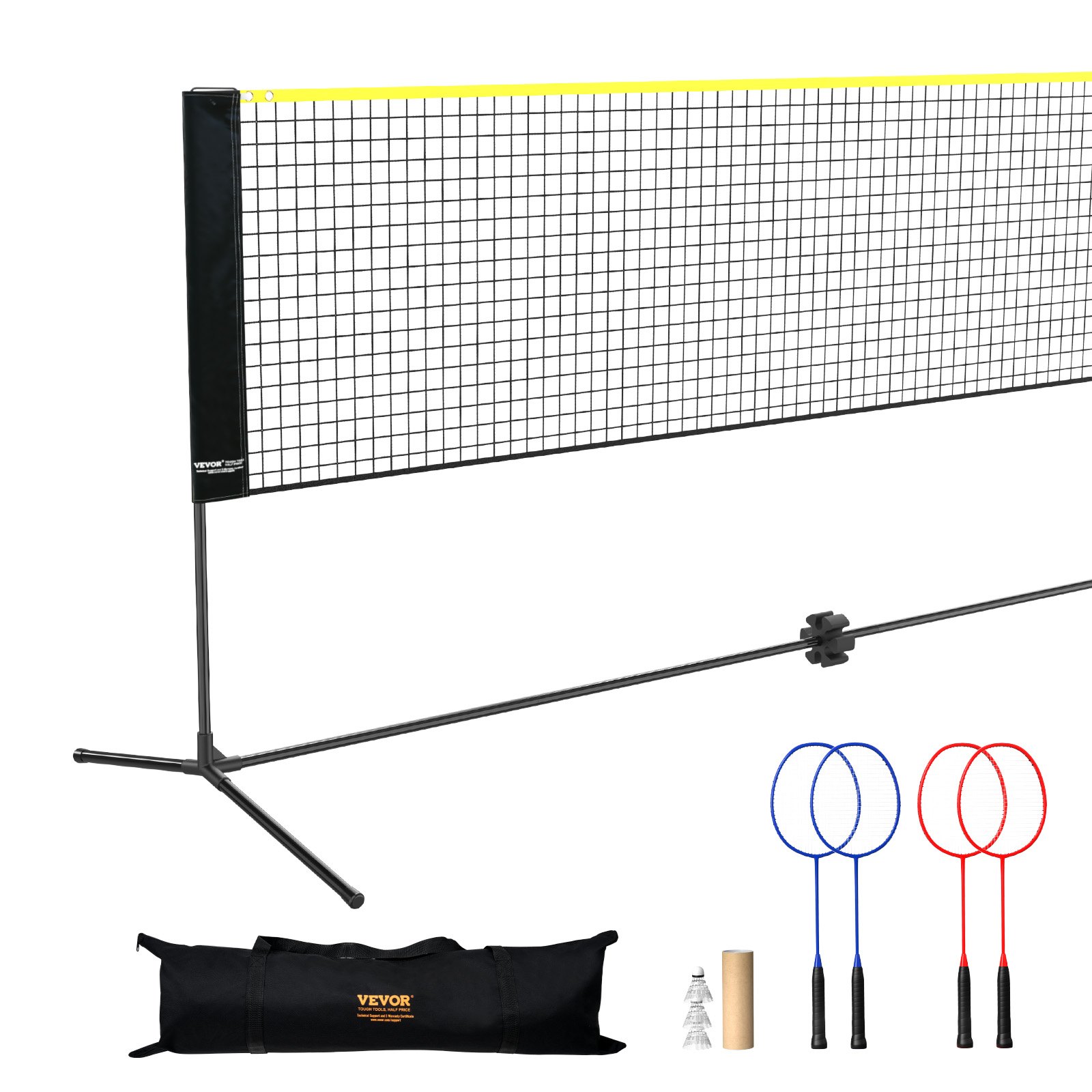 VEVOR sulkapalloverkko, korkeussäädettävä lentopalloverkko, 20 jalkaa leveä taitettava suolapalloverkko, kannettava tennisverkkosetti sauvoilla, jalusta, laukku, mailat, nylon-sukkulaputket, lasten takapiha sisäkäyttöön