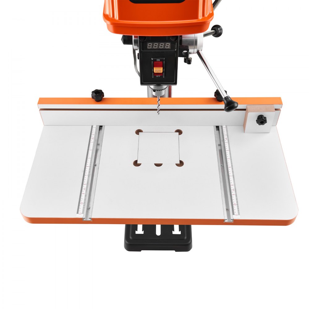 VEVOR Drill Press Table, 605 x 300 mm, Worktable with an Adjustable Fence and Stop Block, Highly Compatible T-Slots, MDF Tabletop, Built-In Scale, Support Multiple Clamps and Vises, for Drill Presses