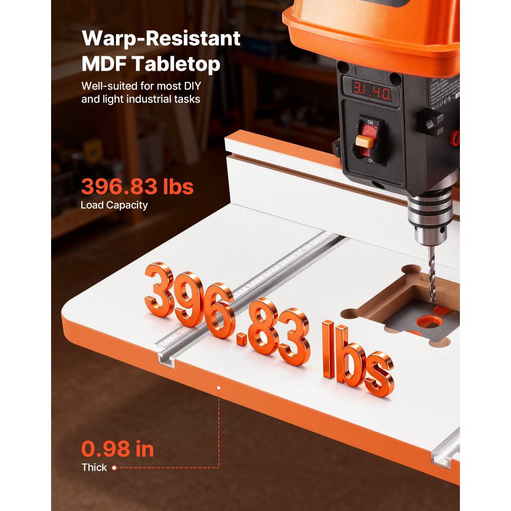 VEVOR Drill Press Table, 605 x 300 mm, Worktable with an Adjustable Fence and Stop Block, Highly Compatible T-Slots, MDF Tabletop, Built-In Scale, Support Multiple Clamps and Vises, for Drill Presses