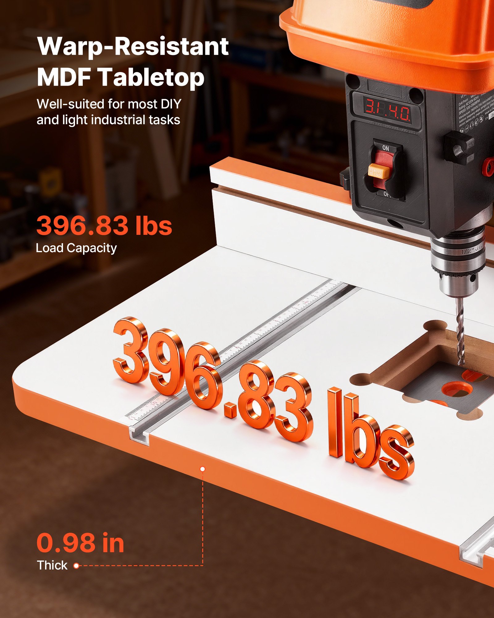VEVOR Drill Press Table, 605 x 300 mm, Worktable with an Adjustable Fence and Stop Block, Highly Compatible T-Slots, MDF Tabletop, Built-In Scale, Support Multiple Clamps and Vises, for Drill Presses