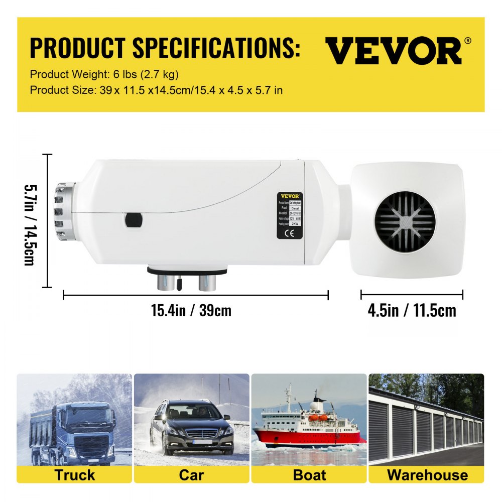 VEVOR Diesel Heater 12V Diesel Air Heater Muffler 2KW Diesel Parking Heater for Car Trucks Motor-home Boat Bus CAN ( White )