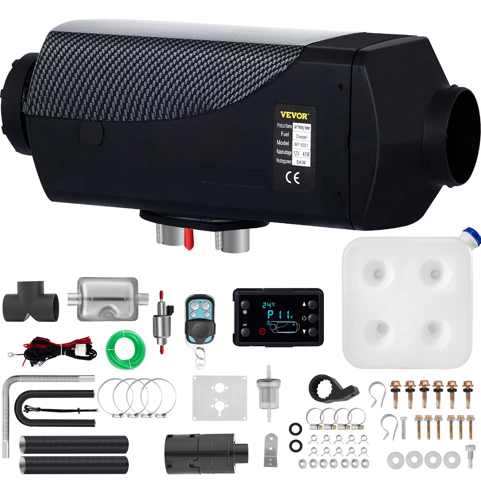 VEVOR 5KW Diesel Air Heater 12V Diesel Heater 15L Tank Diesel Parking Heater 5000W with LCD Thermostat for RV Bus Motorhome and Boats