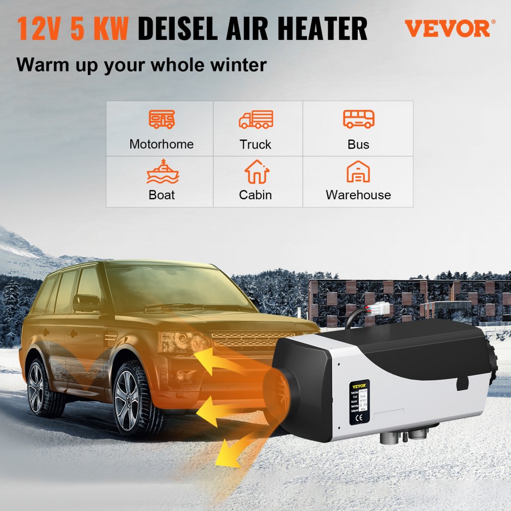 Chauffage d'air diesel, chauffage diesel 12V 5kw avec télécommande et LCD,  remorque 10l RV Camper Van Boat et intérieur