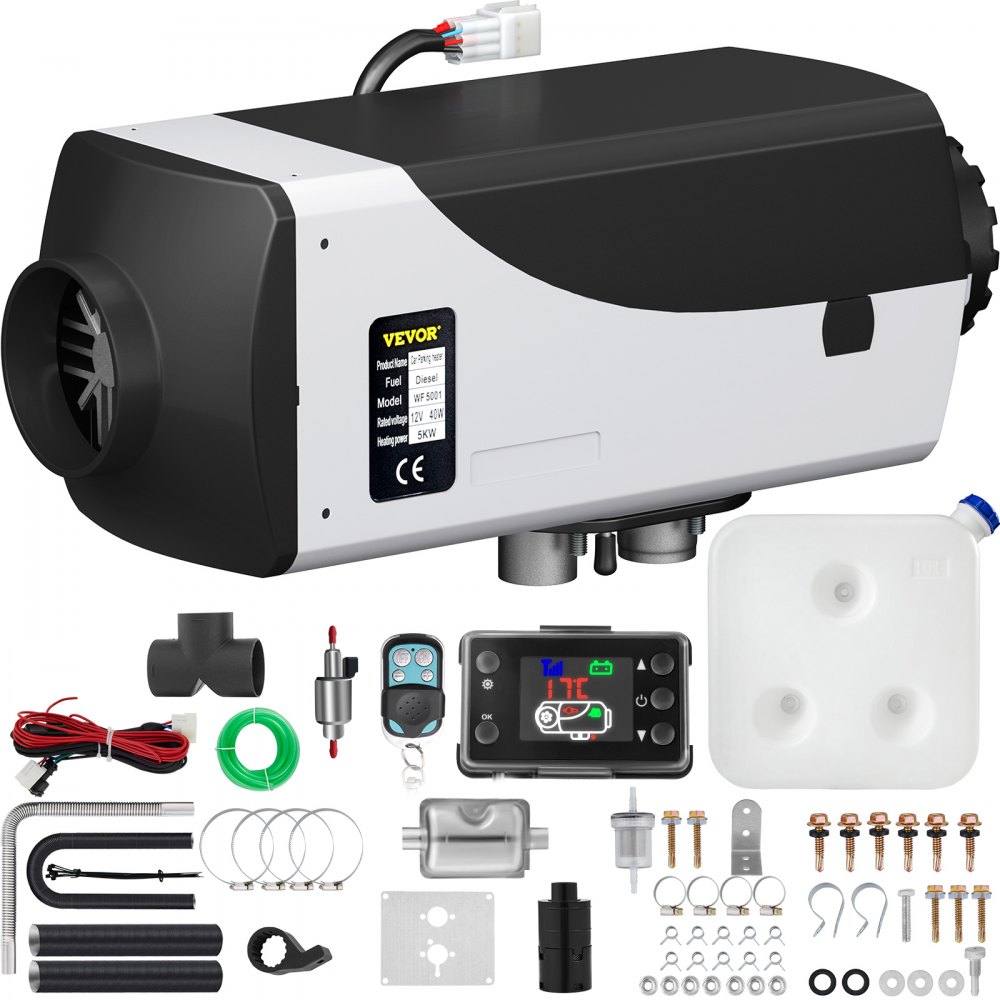 A set 12V 8000W 8KW White Metal Shell Diesel Air Heater Air Parking Heater  + 10L Tank + Silencer + LCD Switch Diesel Heater + Remote Control For Car  Bus Trucks Boat