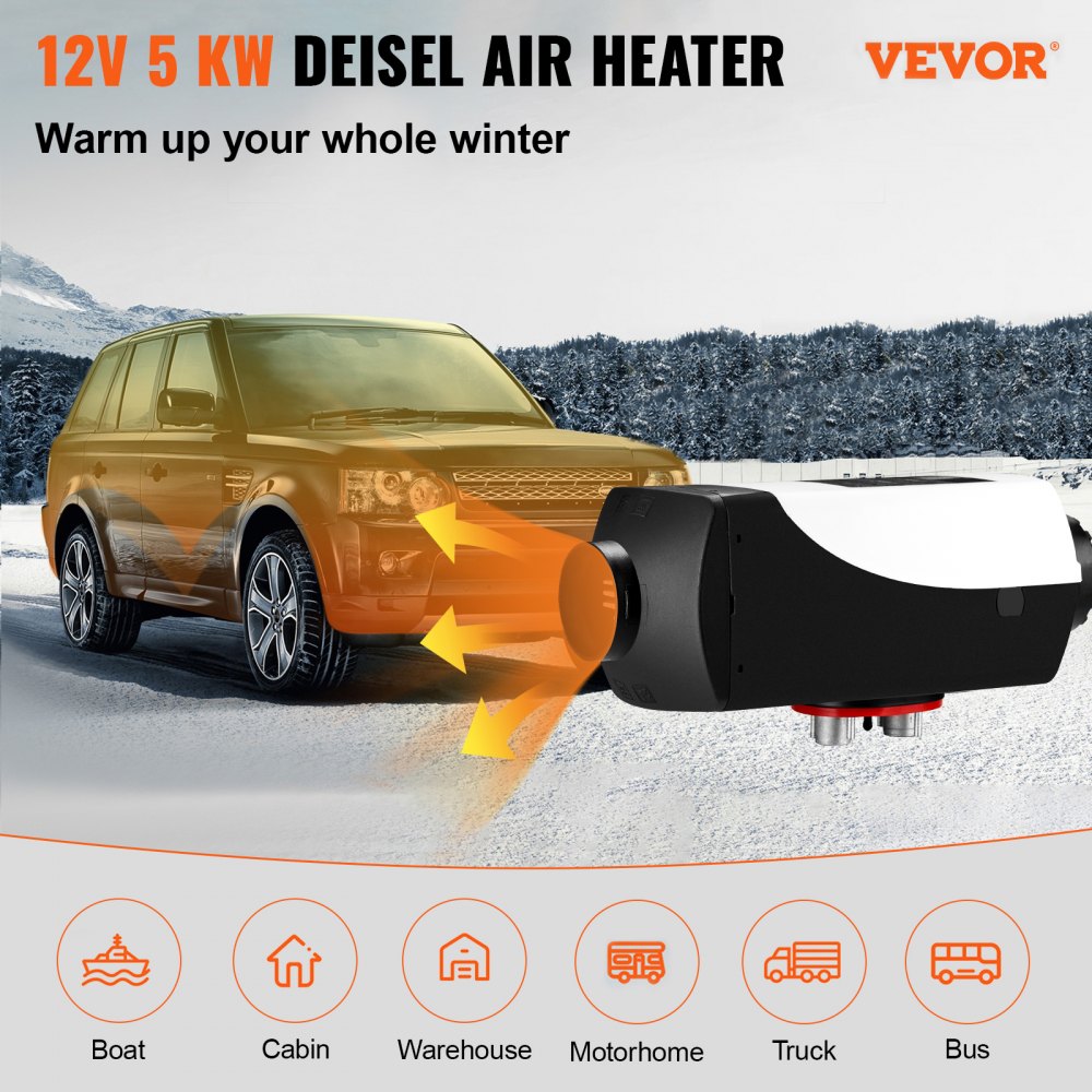 VEVOR 5KW Diesel Air Heater 10L Tank Diesel Heater 12V Diesel Parking Heater Muffler with LCD Thermostat and Remote Control for RV Bus Trailer Motor-home and Boats