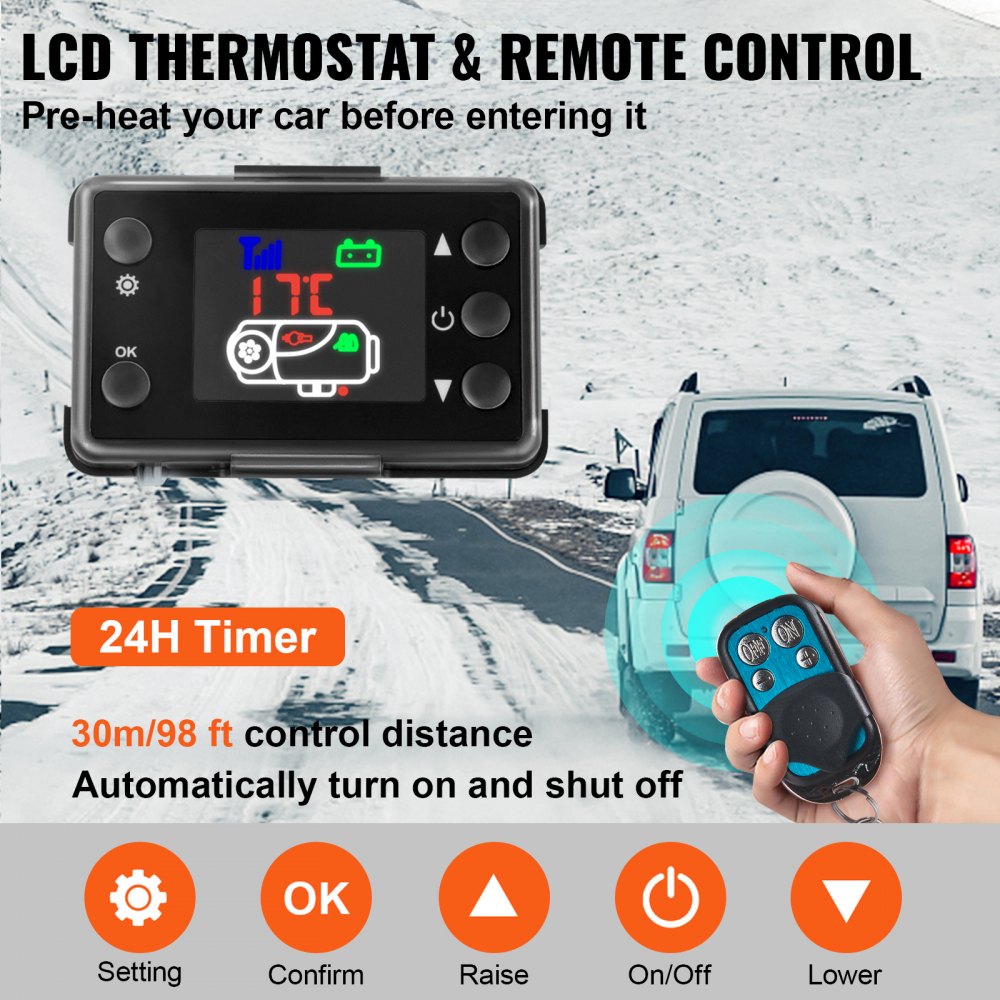 VEVOR 5KW Diesel Air Heater 10L Tank Diesel Heater 12V Diesel Parking Heater Muffler with LCD Thermostat and Remote Control for RV Bus Trailer Motor-home and Boats