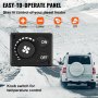 VEVOR 5kw diesel air heater control panel with temperature knob, on/off buttons, snowy road.