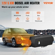 VEVOR 5KW 12V Diesel Parkeringsvarmer med LCD-skærm,Air Diesel Heater Parkeringsvarmer med Lyddæmper til Lastbil Båd Bil Trailer