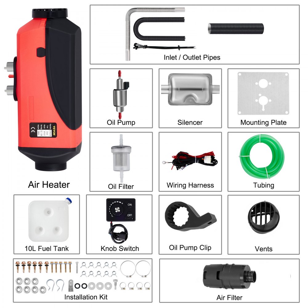 8KW 4Holes 12V Air Diesel Heater Fuel Consumption 0.21-0.65(l/h) for Truck Boat Car Trailer