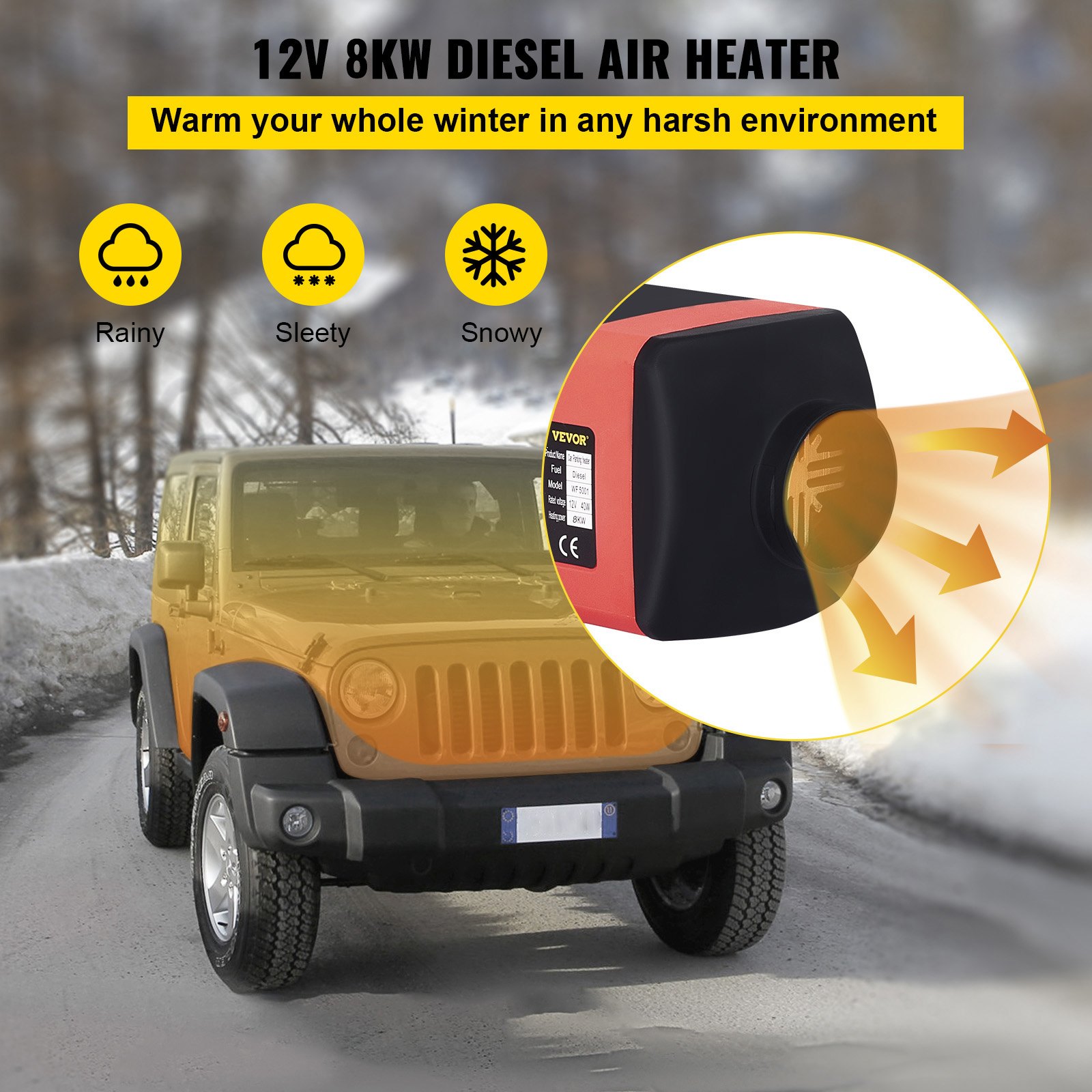 8KW 2Holes 12V Air Diesel Heater Fuel Consumption 0.21-0.65(l/h) for Truck Boat Car Trailer