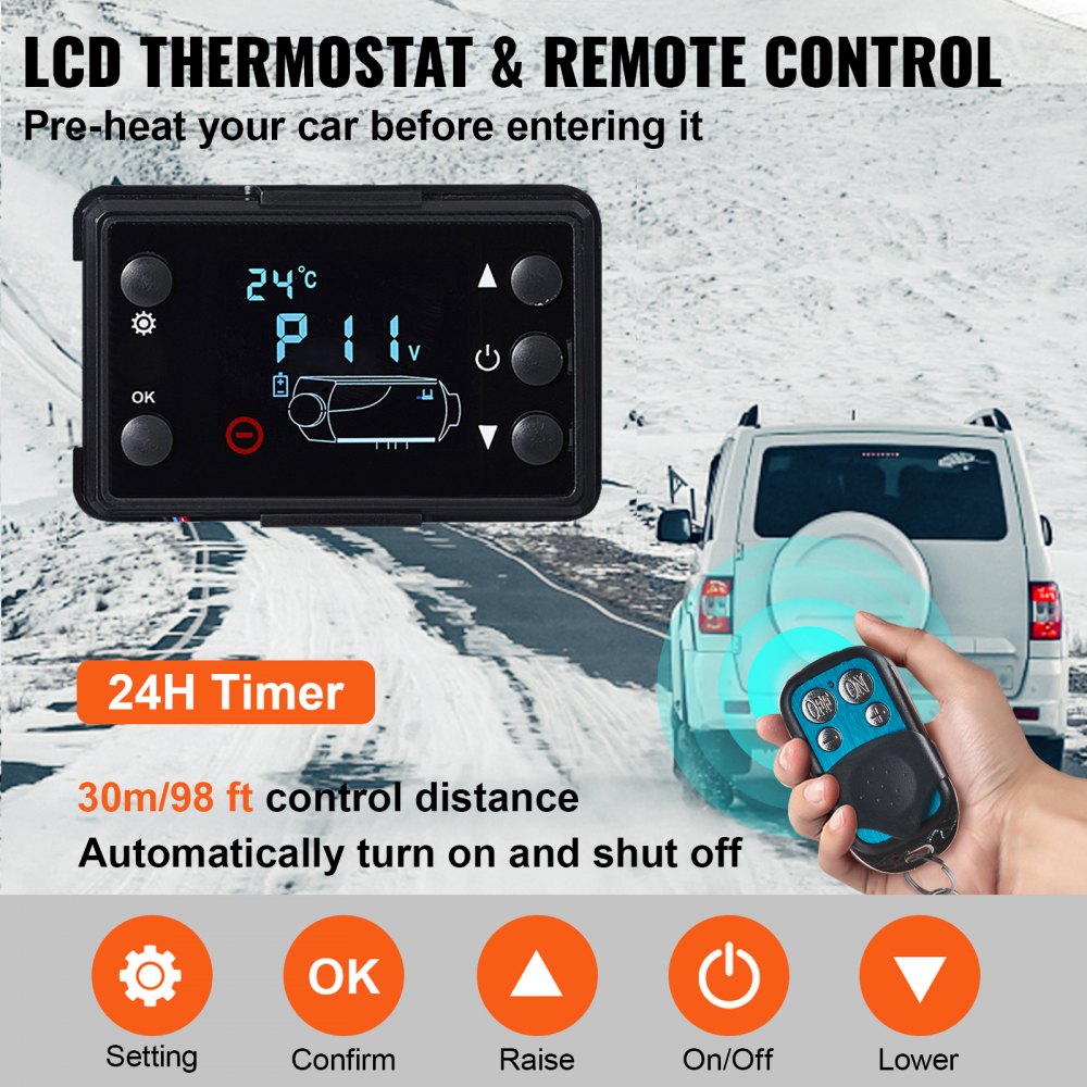 VEVOR 8KW Diesel Air Heater Muffler Diesel Heater 12V Remote Control Diesel Parking Heater with LCD Switch for Car Trucks Motorhome Boat and Bus