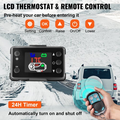 Contrôleur Chauffage Parking Diesel 12V/24V - LCD - Télécommande - Pour 3KW/5KW/8KW